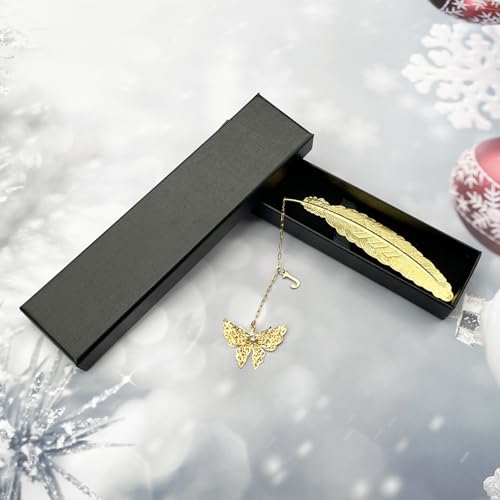 Initial Letter and Butterfly Charm Metal Feather Bookmark (Gold-J) - style: Gold-J