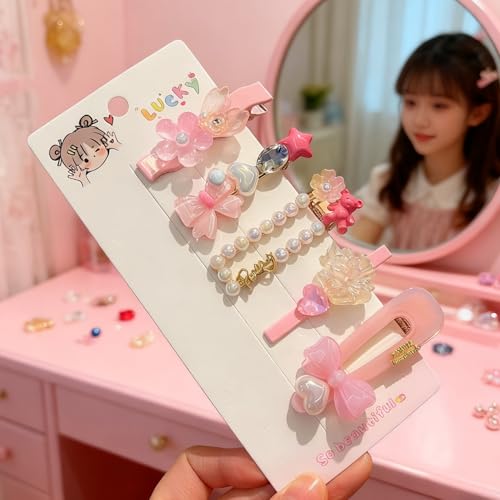 15 Pcs Girl and Women Hair Clips, Sweet and Fashionable Hair Clip Set, Pearl Color Acrylic Resin Hair Accessories, Suitable as Gifts for Girls and Women(pink) - color: pink