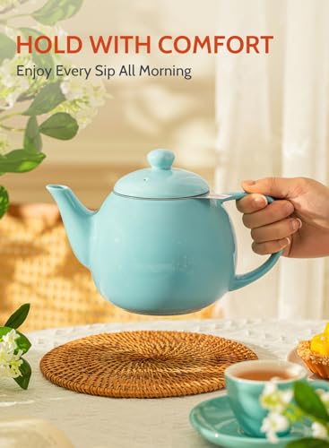 Sweese Teapot, Porcelain Tea Pot with Stainless Steel Infuser, Blooming & Loose Leaf Teapot - 27ounce, Turquoise - color: Turquoise, size: 27oz (with infuser)