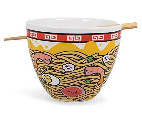 Toynk Sunken Noodles Japanese Ceramic Dish Set | 16-Ounce Ramen Bowl and Chopsticks Set