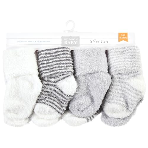 Hudson Baby Baby 8-pack Cotton Rich Newborn and Terry Socks - color: Gray Stripe 8 Pack, size: 6-12 Months