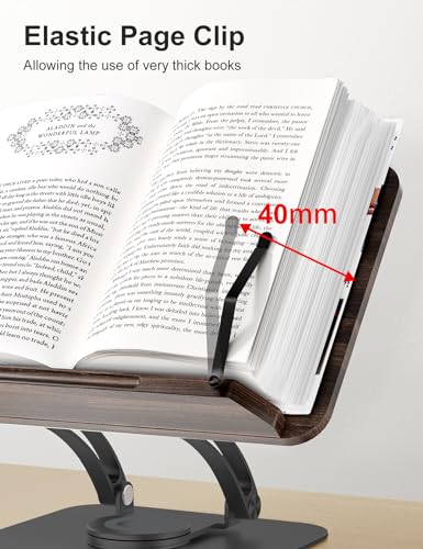 Tounee Book Stand for Reading, Adjustable Book Holder with 360° Swivel Base, Foldable Cookbook Stand Recipe Book Holder with Elastic Page Clips for Music Scores, Recipe, Tablet, Laptop-Black - color: Black