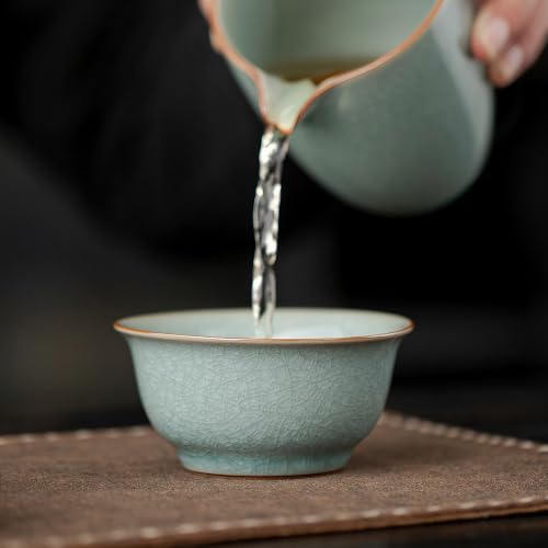 KAMMAK Japanese Tea Cups, 2 Oz Small Handmade Ceramic Teacups, Set of 2 - style: Ice Crackle Glaze-Bell