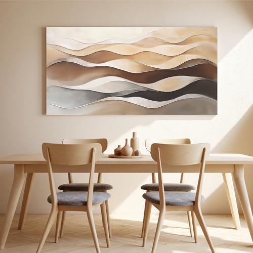 Abstract Art Decor Wavy Stripes Print Brown White Wall Art Painting 24"×48" - color: LAI-11A, size: 48"L x 24"W