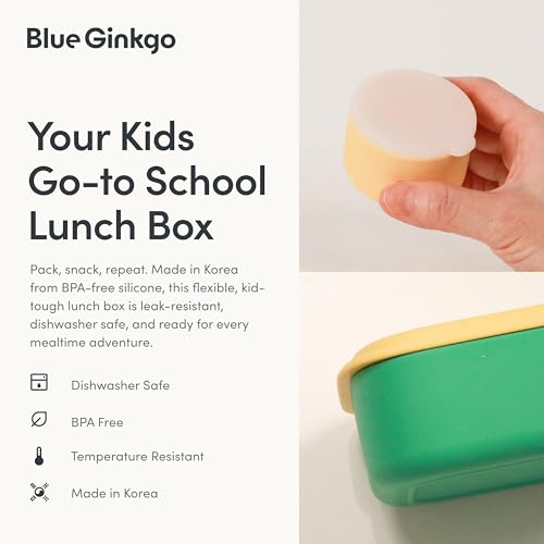 BLUE GINKGO Bento-Style Silicone Lunch Box Set, Coral, Made in Korea - color: Green