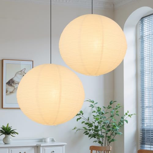 White Round Paper Lantern Lampshade set of 2, 20"x20'' Large Paper Lanterns Pendant Light Shade, Chinese Foldable Design for Living Room, Bedroom, Ceiling Lampshade Party Decor