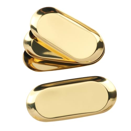 10 Pack 7 Inch Oval Stainless Steel Decorative Tray, Stainless Steel Tea Fruit Tray, 7 inch Gold Oval Trays for Bathroom Vanity, Jewelry, Perfume & Key Organizer (Gold) - size: 10 Pack 7 Inch