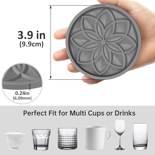 HFHOME Silicone Coasters Set, 4 Pcs Drink Coasters for Coffee Table, Bar Tabletop Protection - Dark Gray - color: Dark Gray - 4pcs