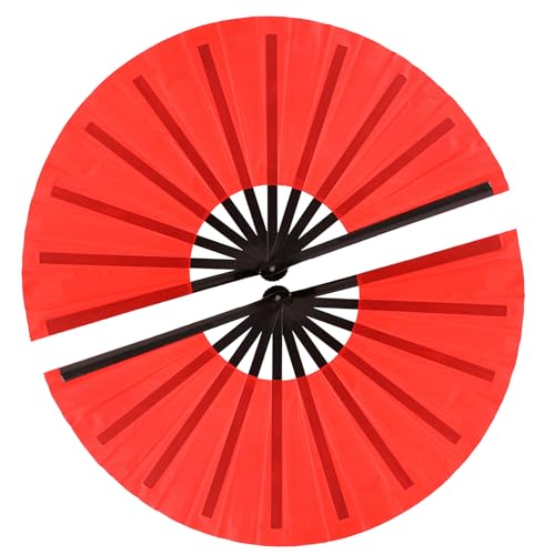 13inch Large Rave Fan Popping Fan Clacking Fans for Line Dancing,Hand Fans for Women Foldable,Boots on The Ground Fan,Portable for Outdoor,Wedding,Party,Decoration(Red+Black Ribs,2 Packs) - color: Red+black Ribs
