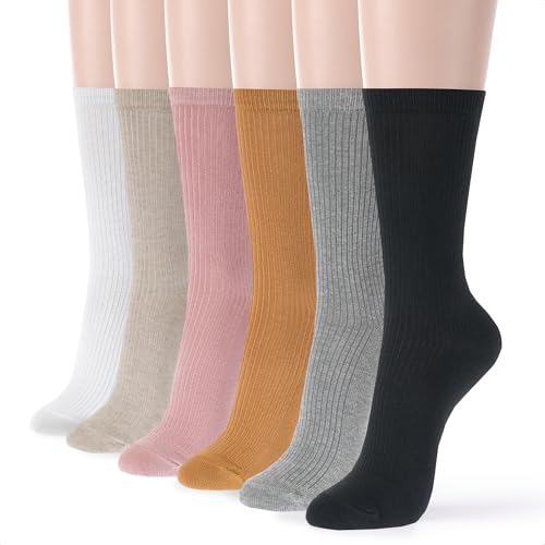 Womens Cotton Crew & Ankle Socks, Cute Floral Ruffle Colorful Tube Size 6-9 - color: Solid B - Bright Color(6)