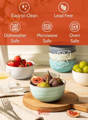 Sweese 10 Oz Ceramic Ice Cream Bowls, Set of 6, Dishwasher Microwave Safe Dessert Bowls in Assorted Cool Colors - color: Cool Assorted Colors, size: 10 Ounce