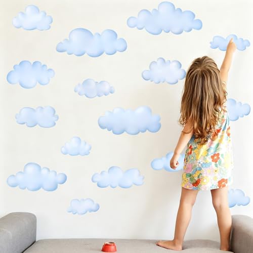Cloud Wall Decals - 8 Sheets 32 Pcs Cloud Wall Stickers Vinyl Cloud Peel and Stick Wallpaper Blue Wall Decals Stickers for Kids Nursery Bedroom Living Room - color: Cloud