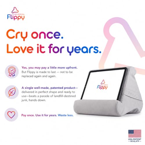 Flippy Original Tablet Pillow Stand & iPad Holder, Gift for Book Lovers & Readers, Multi-Angle Stand with Storage for Lap, Desk & Bed, Compatible with Kindle, Fire, iPad & Samsung, Greyster - color: Greyster 4.0