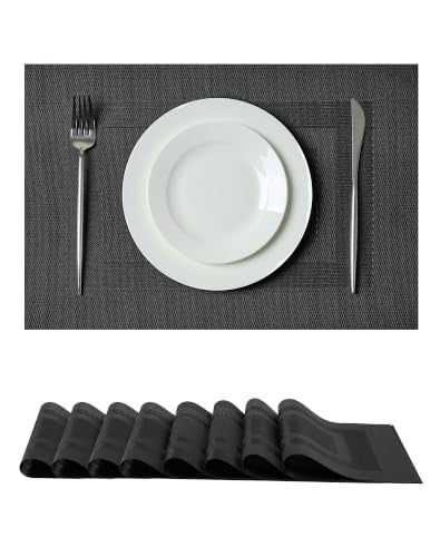 Leetaltree Black Frame Placemats Set of 8 - Heat Resistant Non-Slip Place mats for Dining Table, Washable Durable PVC Vinyl Woven Table Mats（Black Frame, 8） - color: F1- Black Frame, size: Set of 8