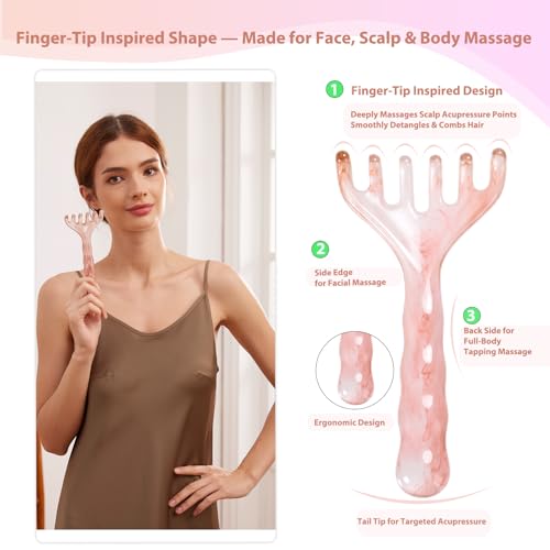 3 Pack Head Massager & Scalp Comb - Manual Scalp Massager with Gua Sha Comb for Scalp Relaxation, Tension Relief, Resin Head Scratcher Stress Relief Tool for Women Men - color: Pink