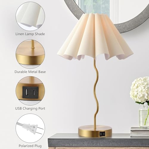 EOEYYOYB Pleated Table Lamp, Set of 2 Table Lamps for Bedroom, Bedside Lamps for Nightstand with Linen Lampshade, Modern Lamp for Bedroom Home Office Decor, Gold - color: Gold 2 Set
