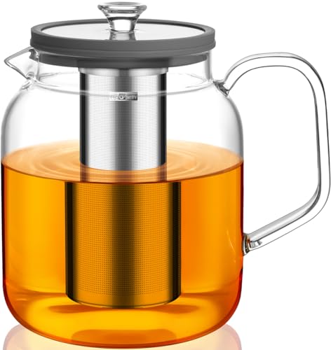 Aquach 68oz Glass Teapot Stovetop Safe with Loose Leaf Tea Steeper - size: 68oz｜2000ml