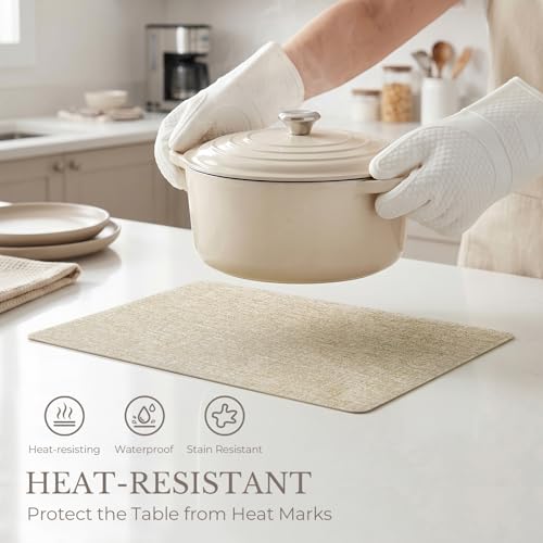 Romanstile Faux Leather Vinyl Placemats Set of 6, Beige - color: Beige