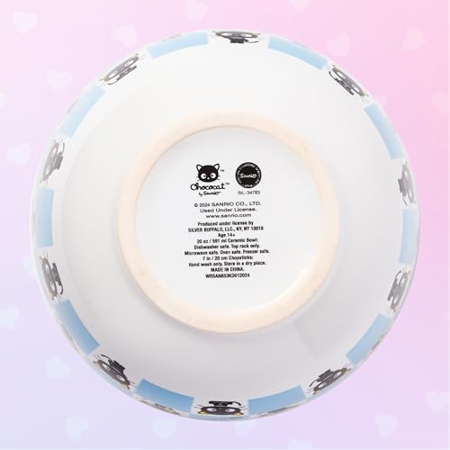 Silver Buffalo Hello Kitty and Friends Chococat Checkered Pattern Ceramic Ramen Noodle Rice Bowl with Chopsticks, Microwave Safe, 20 Ounces - color: Chococat Checkered, size: 20 Ounces (No Spoon)