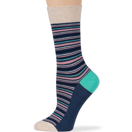 7BIGSTARS Women Cotton Crew Socks, Patterned 4 Pack, M 5-9 - L 8-12 - color: 04 - Light Navy, Blue, Pink (A56), size: 8-12