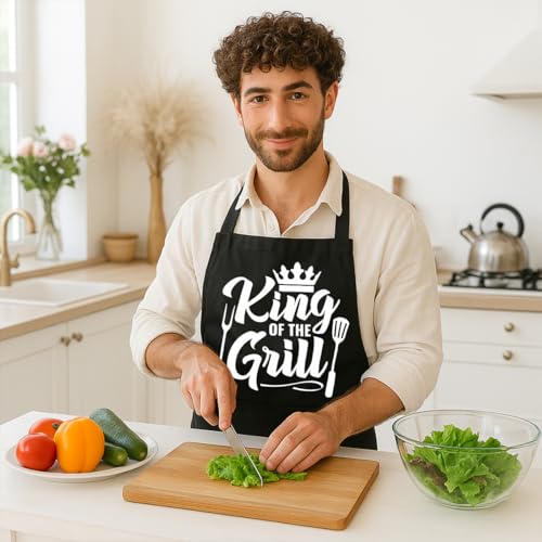 Funny Black Grill Apron with Pockets for Man,Dad,Husband,Father in Law,Chef Daddy Grilling Apron BBQ Cooking Gifts - color: King of Grill