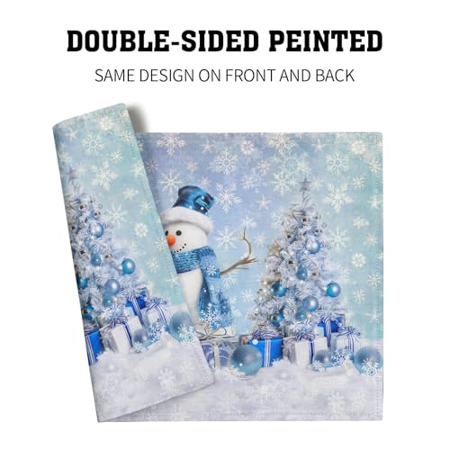 Giwawa Blue Snowman Placemats Set of 4 Christmas Trees Balls Winter Snowflakes Linen Place Mat Xmas Snow Scenery Non Slip Heat Resistant Table Mats 12"x18" for Kitchen Dining Holiday New Year Decor - color: Blue Snowman
