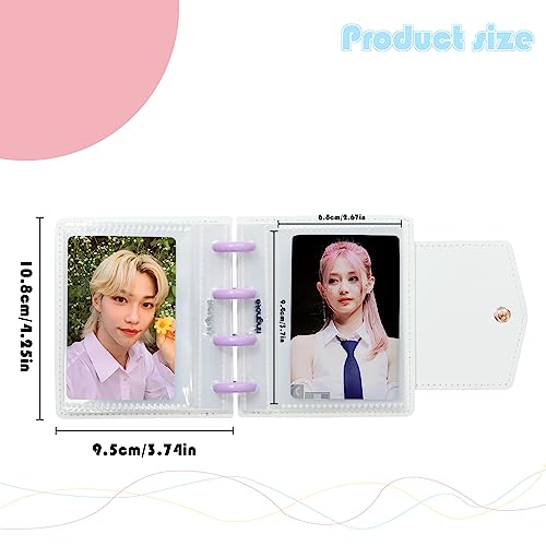 Photocard Binder 3 Inch Kpop Binder, Detachable Kpop Photocard Holder Book, Button Design Mini Photo Album, 20 Pockets Fits 40 Photocards (Purple) - color: Purple