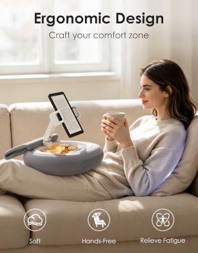 RIWUCT Tablet Pillow Stand for Bed, [Adjustable & Stable] Kindle Holder for 5-12.9" Phone/iPad/Tablet/E-Reader with 360° Rotating Clip & Snack Bowl, for iPad Stand Hands-Free Reading on Bed/Sofa, Gray - color: Gray