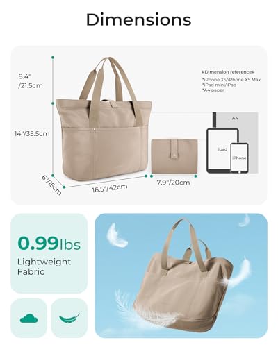 BAGSMART Tote Bag for Women, Foldable Tote Bag With Zipper Travel Shoulder Bag Handbag for Work - color: Brownstone