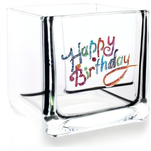 THE QUEENS' JEWELS Happy Birthday Jeweled 4x4 Candle Holder Vase - Unique Gift for Women, Birthday, Cute, Fun, Cocktail, Queen, Not Painted, Decorated, Bling, Bedazzled, Rhinestone - color: Happy Birthday