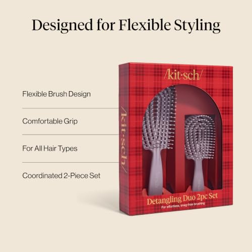Kitsch Flexi Flow Duo Detangler Brush, Hair Brushes For Women- Soft Violet - color: Soft Violet, size: 2 Pcs