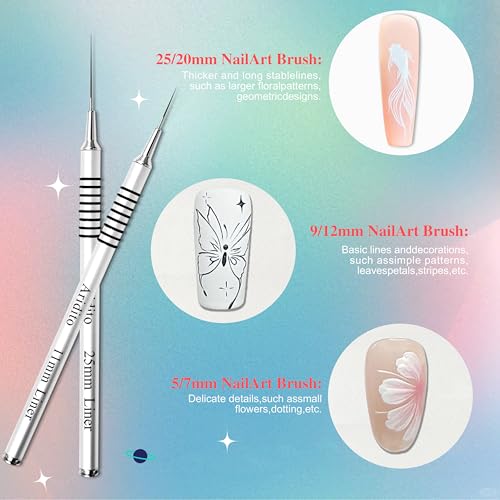 6Pcs Silver Metal Handle Nail Art Liner Brushes Set - color: Silver