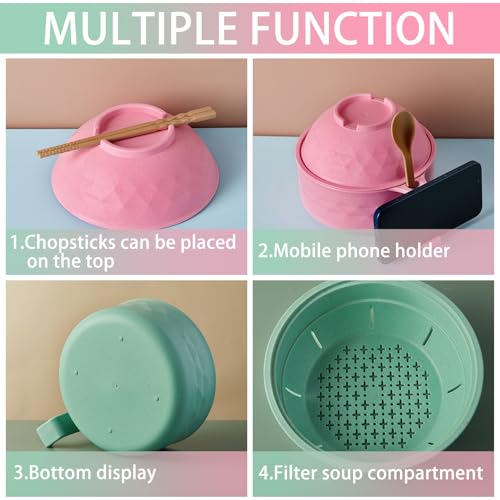 2 Sets 40 oz Microwave Ramen Bowl with Handles, Pink, Light Green - color: Pink, Light Green
