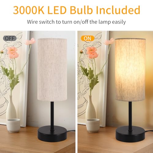 RISLG Small Table Lamp, Bedside Table Lamp for Bedroom, Lamp for Nightstand with Linen Fabric Shade, Minimalist Modern Desk Lamp for Living Room Office Dorm Kids Room - color: Beige-Black, size: 13in