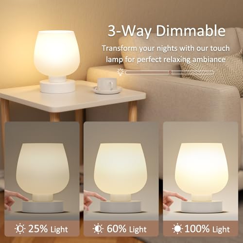 Seealle Small Touch Table Lamp for Nightstand, 3 Way Dimmable Bedside Lamp - color: White