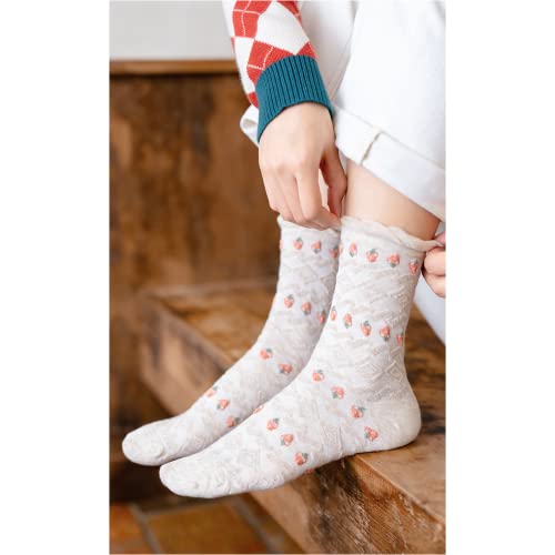 OTAODKA Cute Cotton Socks for Women Novelty Ankle Athletics Sock - color: 5 Pack Strawberry