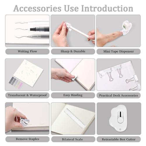 Mini Office Supply Kit, Mini Stapler with Staples and Tape Dispenser Set, Mini Stationary Kit Includes Sticky Notes Index Tabs Gel Pens for Office & School (Transparent) - color: Transparent