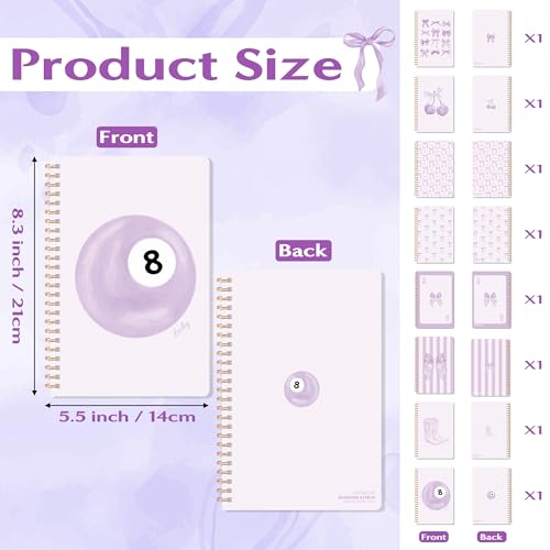 CNhoqc Black Spiral Journal Notebook, 4 Sets A5, Ballpoint Pen Organza Bag - color: 8-Pcs Purple Bow