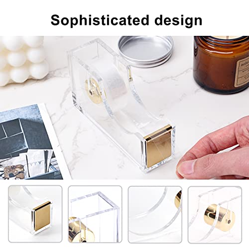 EOOUT Gold Office Supplies Set Desk Accessories, Acrylic Stapler Set Staple Remover, Phone Holder, Tape Holder, Pen Holder, 2 Ballpoint Pen, Scissor, Binder Clips, Ruler, Transparent Glue and Staples. - color: Gold