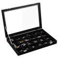 Frebeauty 24 Grid Earring Organizer,Velvet Jewelry Tray with Clear Lid - color: Black, size: 24 Grid