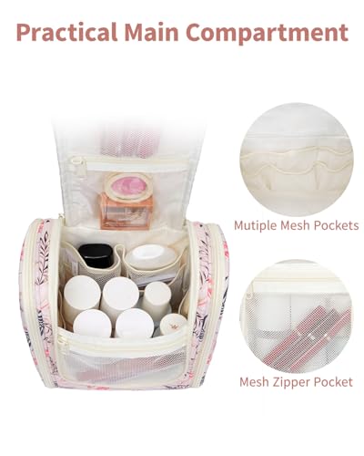 Narwey Hanging Travel Toiletry Bag for Women, Cosmetic Makeup Bag - color: B-Beige Bird, size: Medium