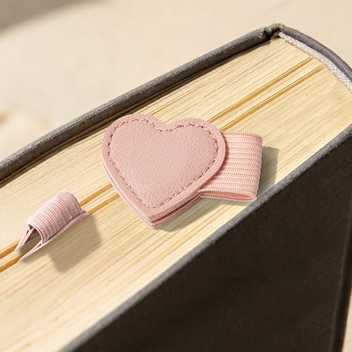 2Pcs Magnetic Leather Bookmarks with Pen Holder Gift Box, Heart-Shaped Magnetic Book Marks for Book Lover Readers Cute Leather Bookmark for Women Girls (Pink) - color: Pink