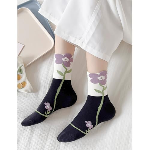 OTAODKA Cute Cotton Socks for Women Novelty Ankle Athletics Sock - color: 5 Pack Tulip