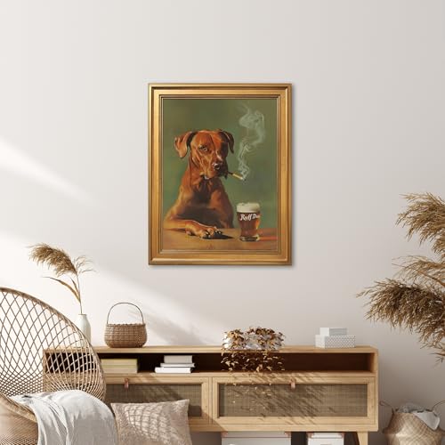 EQUEEN Ruff Day Funny Dog Poster Wall Art Wall Decor Vintage Beer Theme Canvas Print Retro Bar Art For Man Cave Game Room20x30inch Golden frame - color: style-4, size: 20"L x 30"W