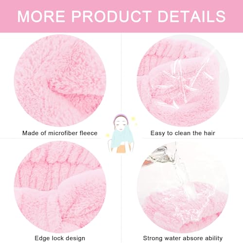 CIEHER 12 PCS Pink Makeup Headband for Women Wrist Washband Scrunchies Cuffs for Washing Face, Soft Bow Hair Band Matching Wristbands, Spa Headband Coral Fleece - color: Pink