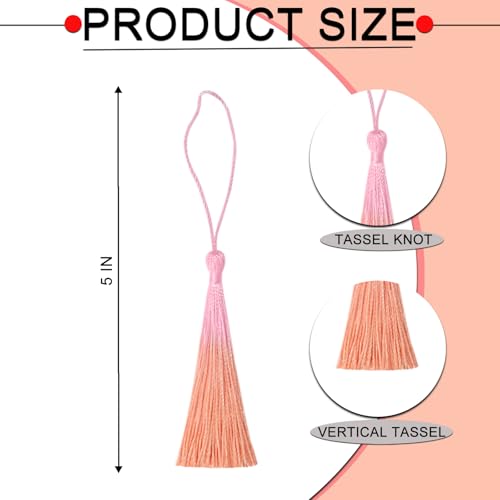 50Pcs 5 Inch Bulk Bookmark Tassel Kit for Graduation, Keychain(Pink Orange) - color: Pink&orange