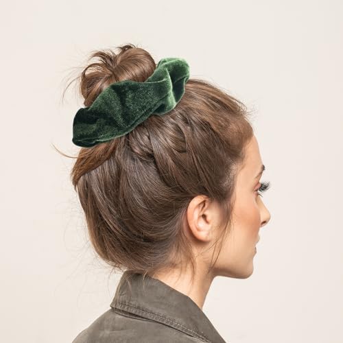 Scrunchies for Women Girls 6Pcs Green Velvet Scrunchies for Thick Hair Ultra Textured Soft Scrunchy Hair Ties Solid Elastic Hair Bands Fuzzy Ponytail Holders Cute Hair Accessories Holiday Gift - color: C-Green(A) 6PCS