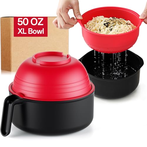 MEACOLIA Jumbo 50 oz Microwave Ramen Cooker Bowl - color: Red, size: 50 oz Ramen Bowl (Bowl Only)