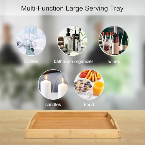 RRX Bamboo Food Serving Tray with Handles,Breakfast Bed Tray (Beige) - color: Beige