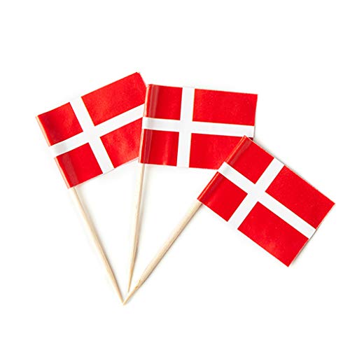 mflagperft Denmark Toothpick Flags 100 Pack, Danish Flag Cocktail Picks - color: Denmark
